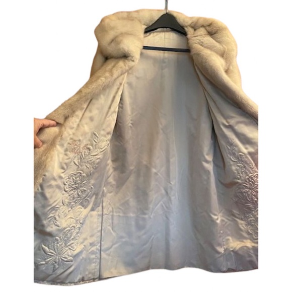 Vtg 50s 60s Cream Brown Set Back Collar Mink Coat M/S - Picture 9 of 12